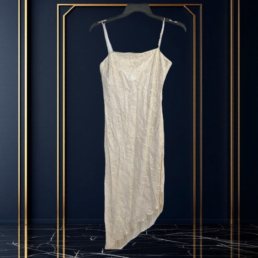 Arianna/Rachel Kaye New Tags Metallic Gold Netted Lined Sleeveless Dress Women 8